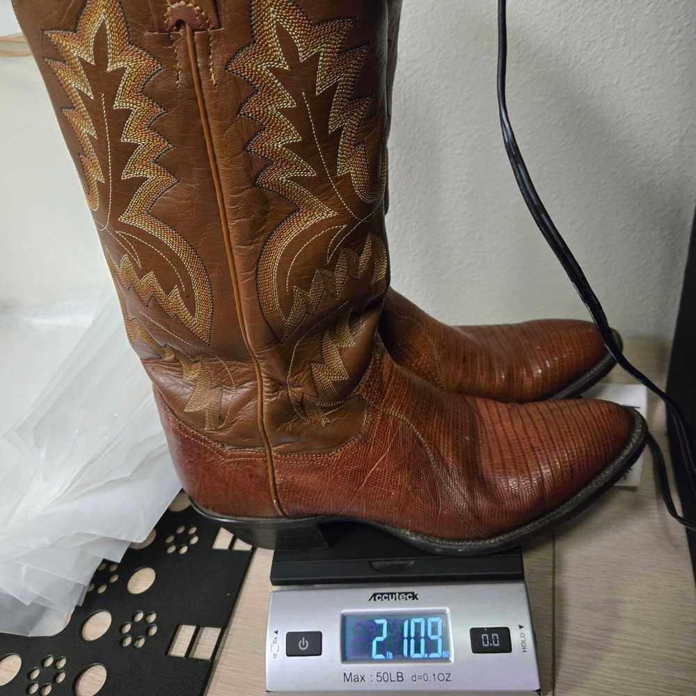 Mens Brown Lizard Skin Western Cowboy Boots Pointed Toe Stitched Leather 8.5D - Picture 14 of 14